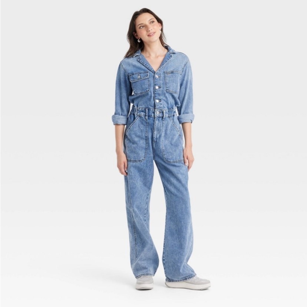Women's Long Sleeve Utility Baggy Denim Jumpsuit Universal Thread new